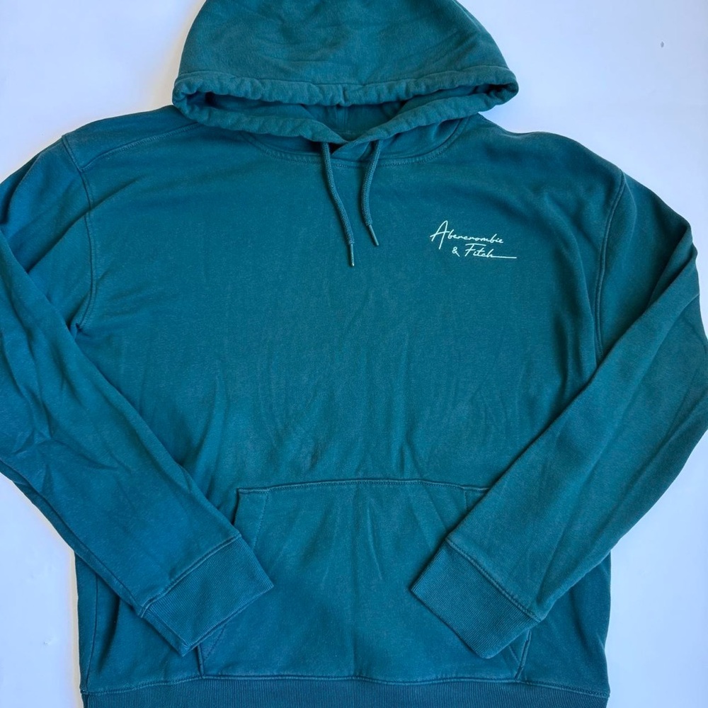 Mens Dark Green/ White Abercrombie & Fitch Pullover Hoodie Sweater Size Large - Picture 2 of 7